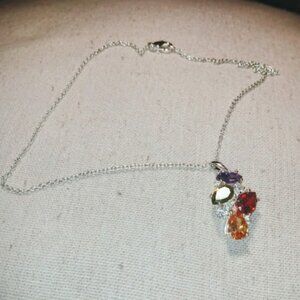 NVC marked silver tone multi color stones pendant chain necklace.
